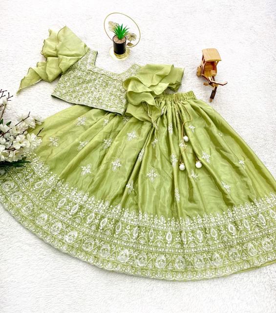 Trending  Embroidered Work Chinon Green Surat wholesale children clothing - wholesale export